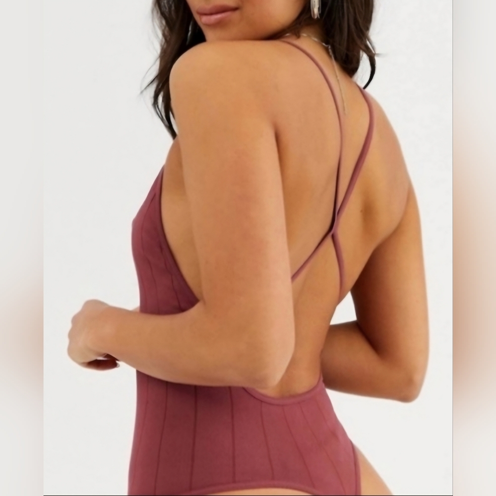 Intimately Free People Bridget Size Medium-Large Red Wine Ribbed Bodysuit NWT - Picture 6 of 7